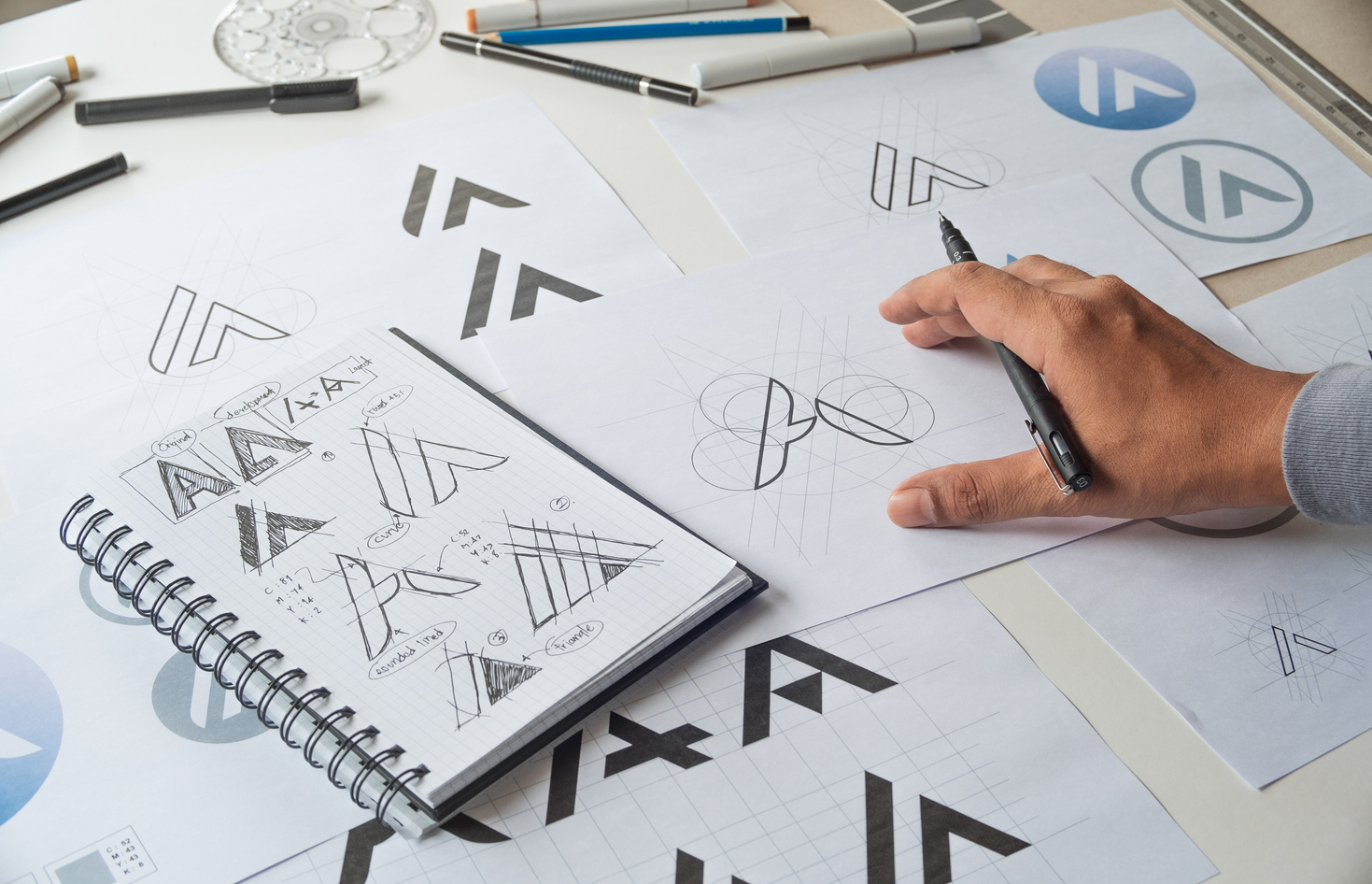 Graphic designer creative design sketch drawing logo Trademark brand Workspace
